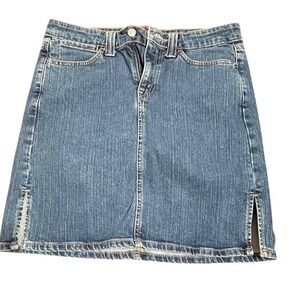 Levis Nouveau Jeans Stretch Denim Mini Skirt Medium Wash Blue Size 8 MIS Slits